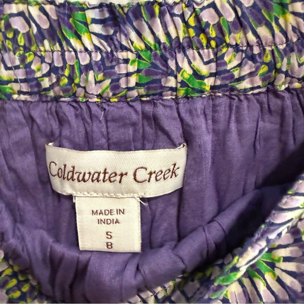 Coldwater Creek Boho Floral Midi Skirt Size S Blue Green Tiered Pull On - Picture 3 of 9